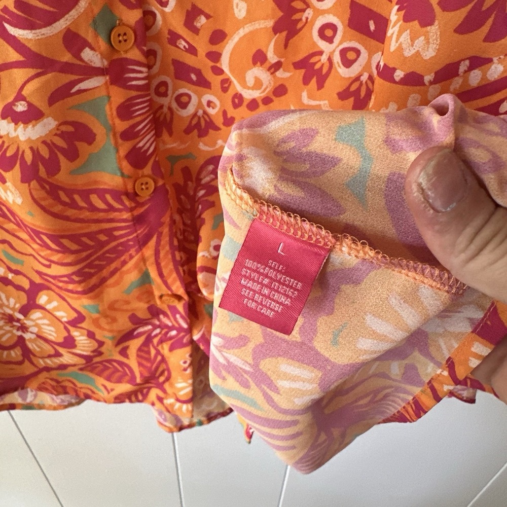 Flying Tomato I'll always Remember You Woven Oversized Top Pink/Orange Floral LG - Picture 5 of 12